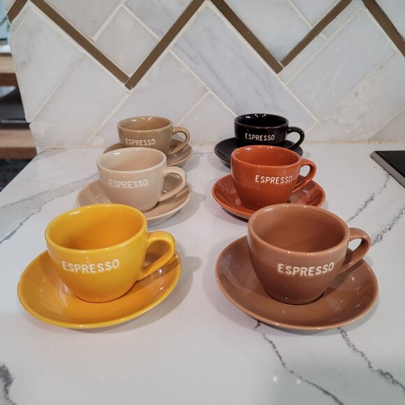 World Market Espresso Set 12 Pieces Mixed Earth Tone terracotta brown tan yellow - Picture 4 of 16